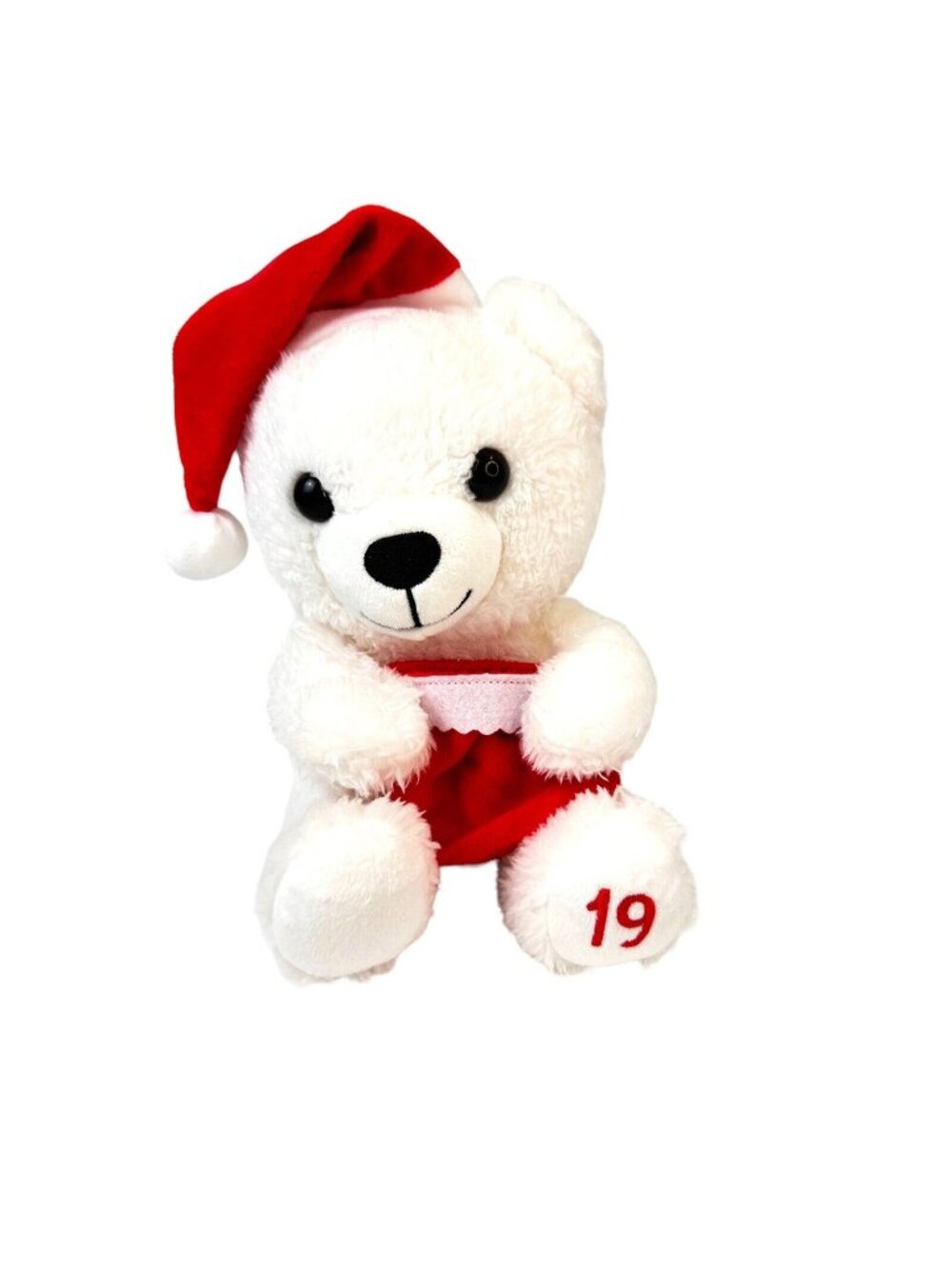 Christmas Bear Santa Claus Hallmark 2019 Holding Stocking White Red 8in